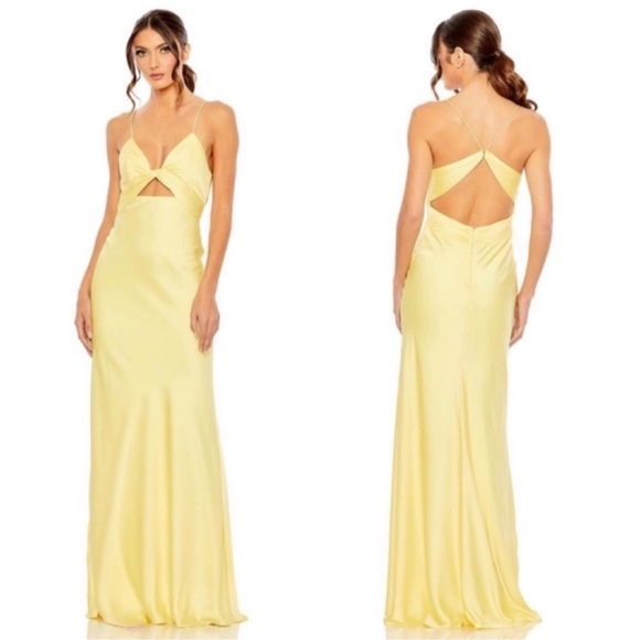 leena for Mac Duggal Yellow Twist Front Gown Maxi Dress 68341 in Size 6 - Picture 1 of 17